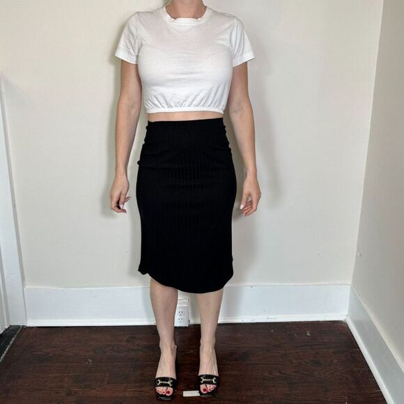Abercrombie and Fitch Black Midi Skirt with Slit Size Small - Picture 1 of 3